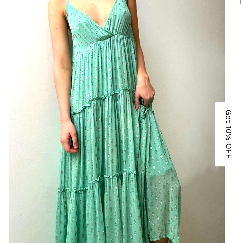 En Crème Metallic Dot Mint Green Tiered Maxi Size S